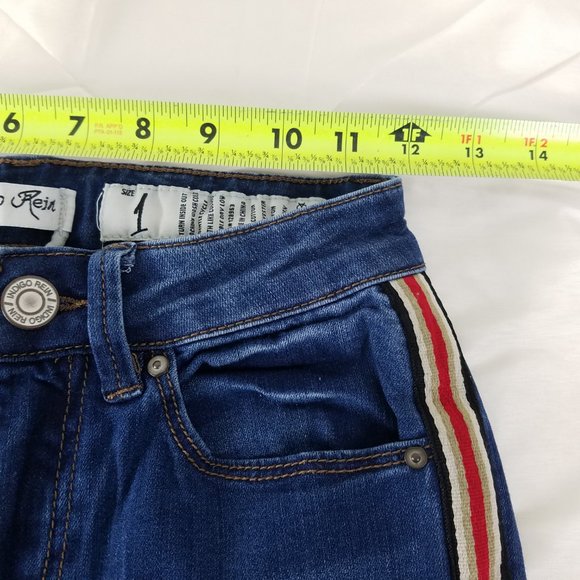Indigo Rein Jeans Juniors 1 Mid Rise Ankle Distressed Stripe Accent Blue Denim - Picture 3 of 14